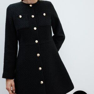 NWT Black  Boucle Dress With Gold Buttons  Size M
